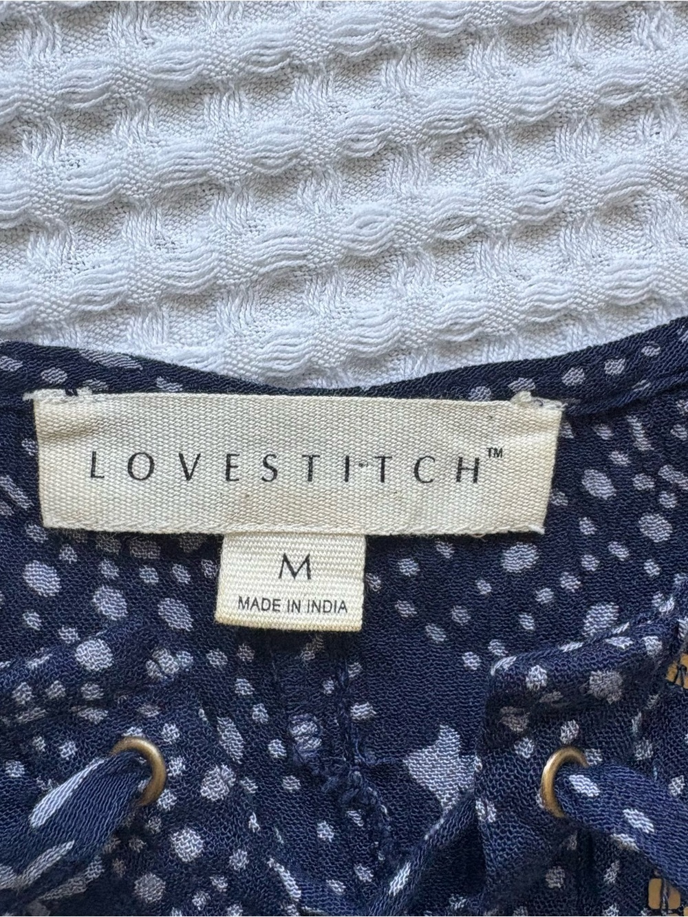 Lovestitch Navy Print Gold Sequin Lace Up Tank Top Boho Embellished M - Picture 3 of 6